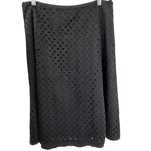 Nautica Black Eyelet Skirt A-Line Midi Lace Hem Feminine Classic‎ Versatile sz 6